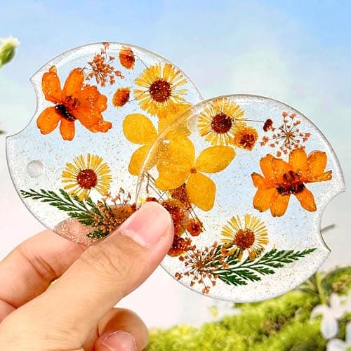 Swooflia Flower Car Cup Holder Coasters for Women 275 Inch Cute Resin Clear Automotive Drink Cupholder Insert Car Accessories 2 Pack Orange Yellow