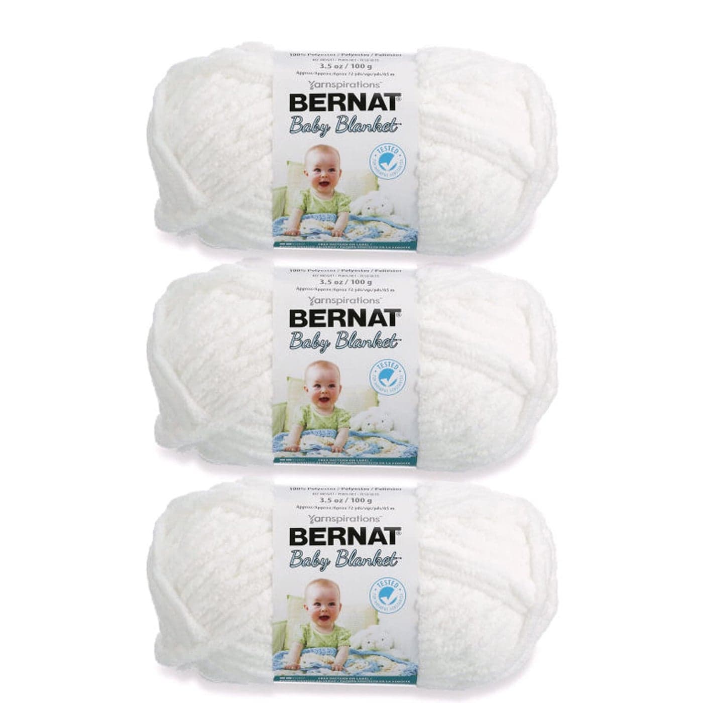 Bernat Baby Blanket White Yarn 3 Pack of 100g35oz Polyester 6 Super Bulky 72 Yards KnittingCrochet