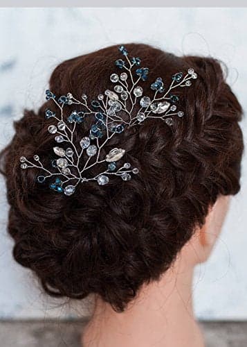 FXmimior Hair Pins Bridal Women Light Blue Crystal Vintage Wedding Party Headpiece Hair Clip Crystal Hair Accessories(pack of 2)