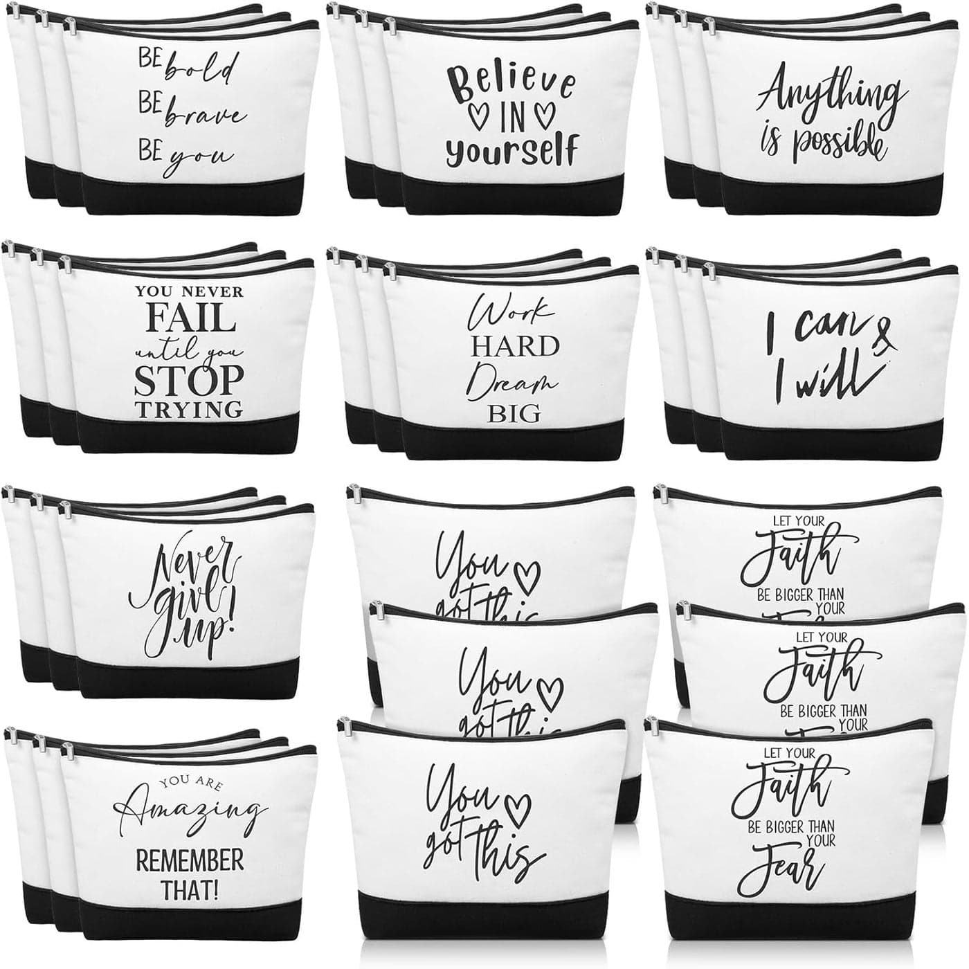 Sanwuta 30pcs Inspirational Gifts for Women Make up Bags Bulk Cosmetic Bags Employee Appreciation Black White Cosmetic Pouch with Zipper Nurse Team Women Gift (Classic)