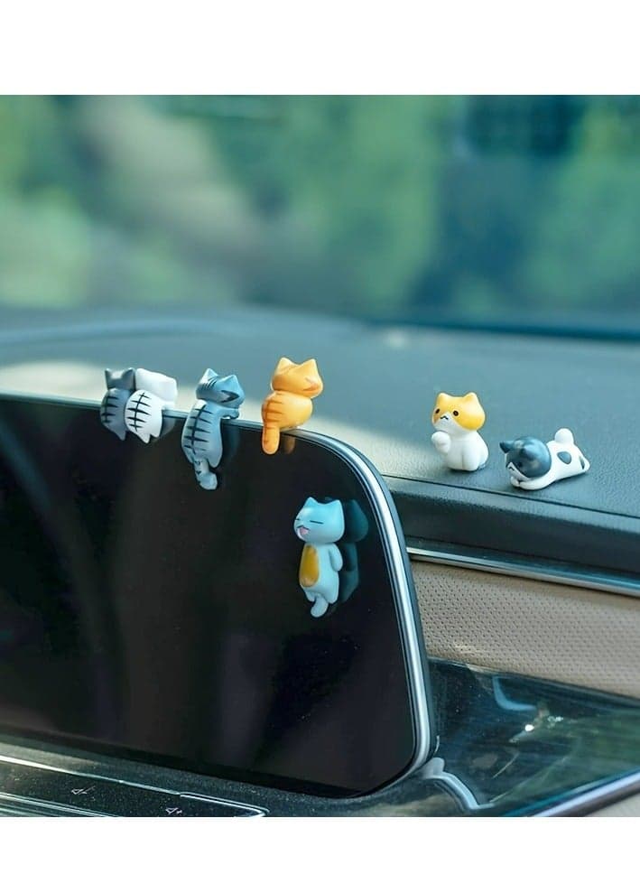 6pcs Super Cute Cartoon Cat Ornaments, Screen Edge Decoration, Car Decoration Ornaments, Display Screen Decoration, Potted Plant Scenery Decoration