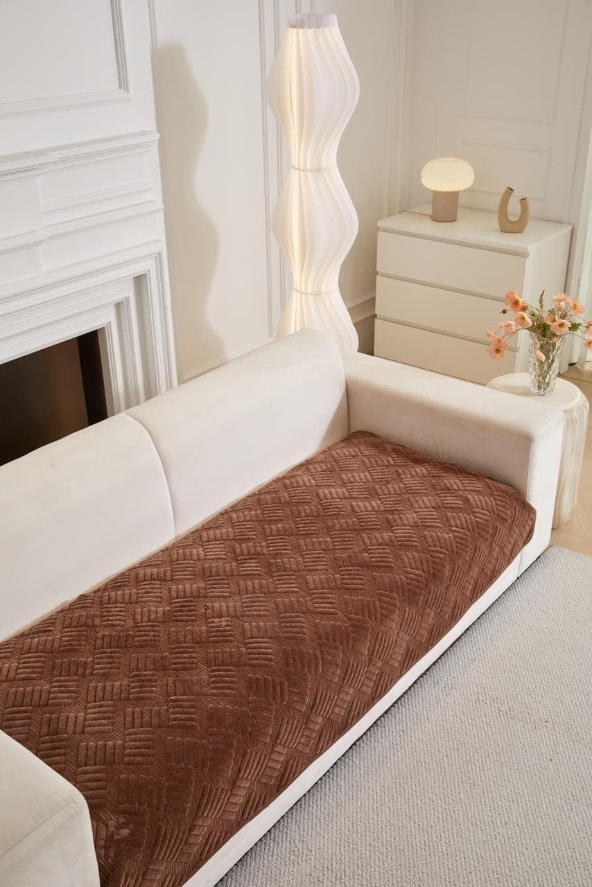 HOMETHREADS Innovative Premium Velvet Sofa Cover Mat with PVC Backing for Non-Slip Comfort (L_Brown, 1 Seater | 70x70cm)