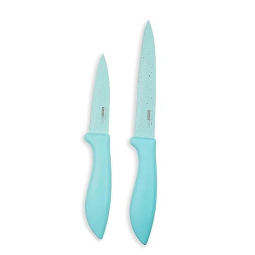 SKYTONE Kitchen Knife Set Stainless Steel 2 Pieces Professional Chef Knife with Santoku Paring Knife Vegetable Cutting & Chopping Sharp Blade, Ergonomic Handy Handle for Kitchen (Green)