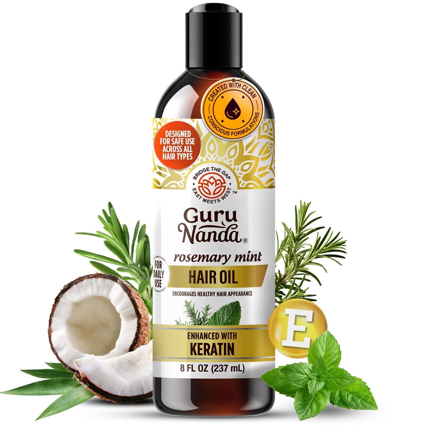 GuruNanda Rosemary Mint for Hair Growth with Keratin Vitamin E Oil Encourages Scalp Shine Hair Strengthening 100 Natural CrueltyFree 8oz
