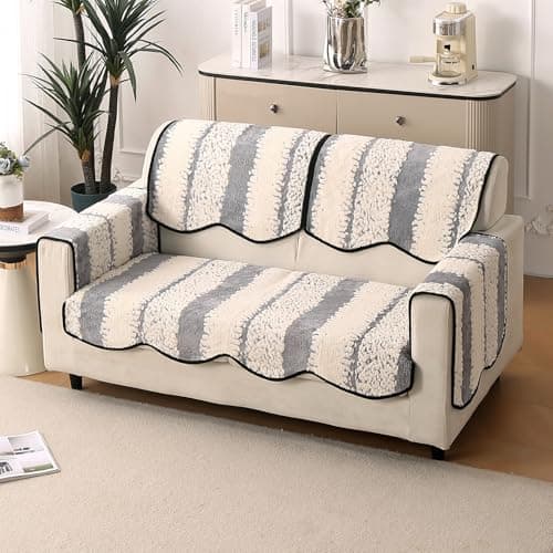 HOKIPO Complete Sofa Cover Set (Seat+Back+Arm) for 2 Seater Sofa | Luxury Wavy Mat with Anti Slip Backing, Pewter Grey (AR-5982+5979 * 2+6218 * 2-Gry)