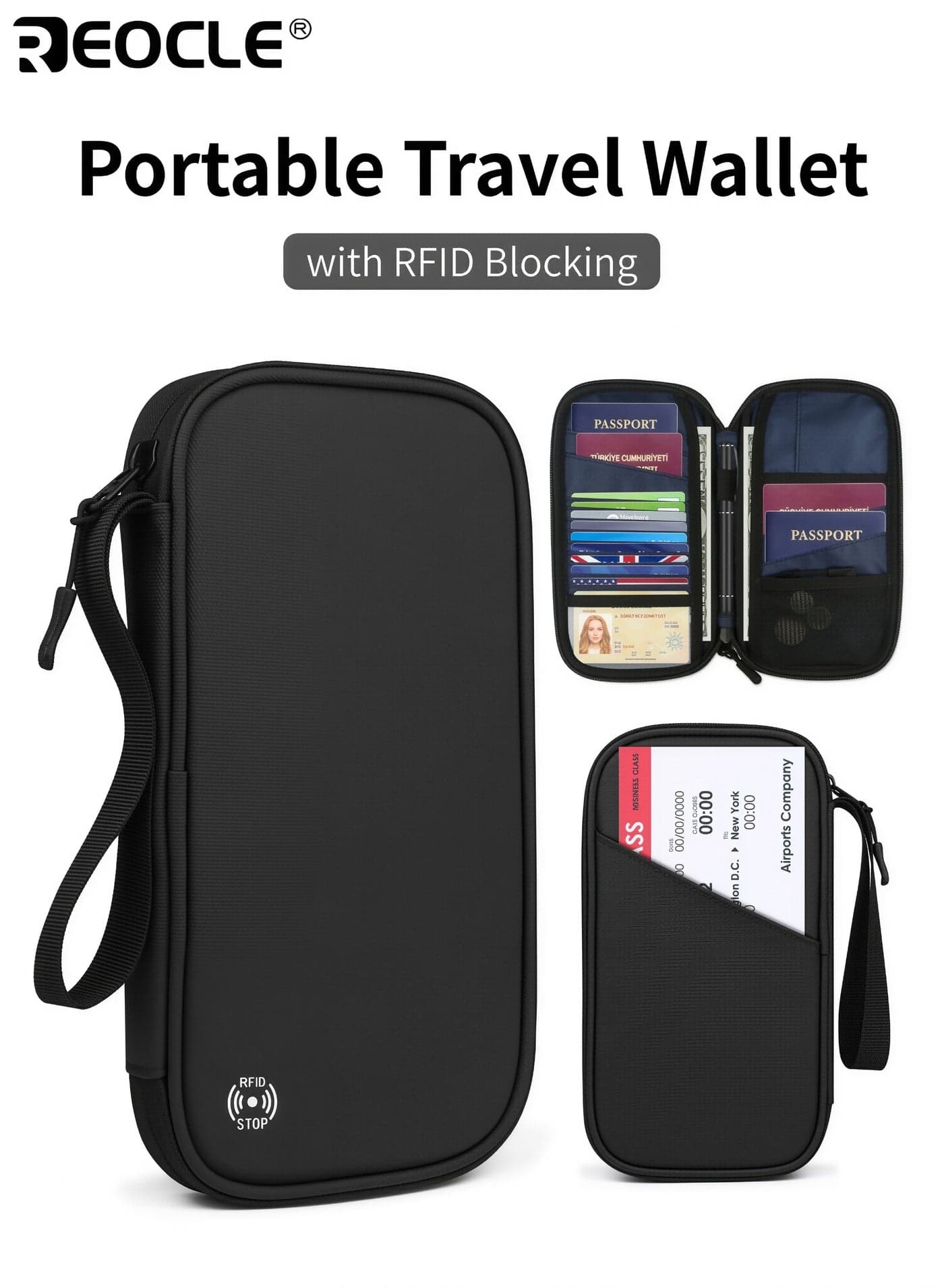 Family Passport Holder Travel Wallet with RFID Blocking Travel Document Organiser Passport Cover Secure for Passport ID Cards Flight Tickets Money Durable Lightweight Portable Ideal for Family Travel Business Trips Vacation Suitable for Travelers