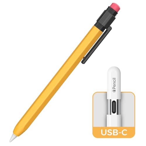 TRONWIN Apple Pencil USB C Case,Silicone Sleeve Protective Cover Perfect Grip Skin Classic Design with Sturdy Clip Compatible with Apple Pencil USB-c for ipad pro (Yellow)