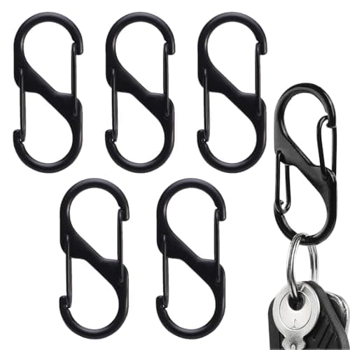 PROBEROS Dual Hook S Carabiners, Quick Release Design, Heavy-Duty Zinc Alloy, Versatile For Backpack, Camping, Organizing, Multi-Purpose Durable S Hooks - Outdoor Gear Essentials (5 Pcs),Black