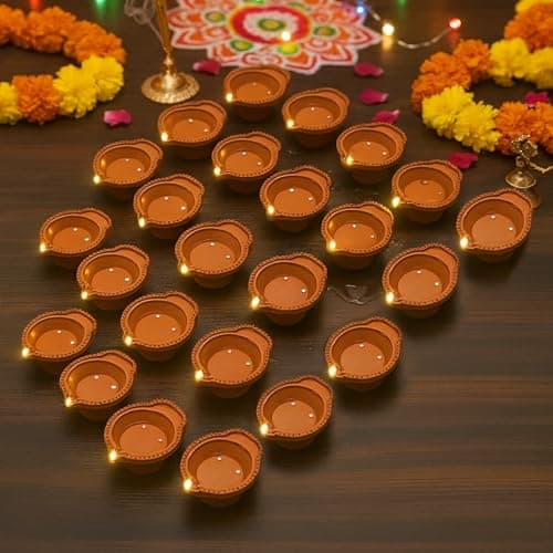 CraftVatika LED Floating Water Sensor Diyas Set of 24, Diwali Decor Items, Waterproof Decorative Lights for Diwali, Home, Office, Pooja, Rangoli, Reusable Floating Diya for Decoration (24 Pcs)
