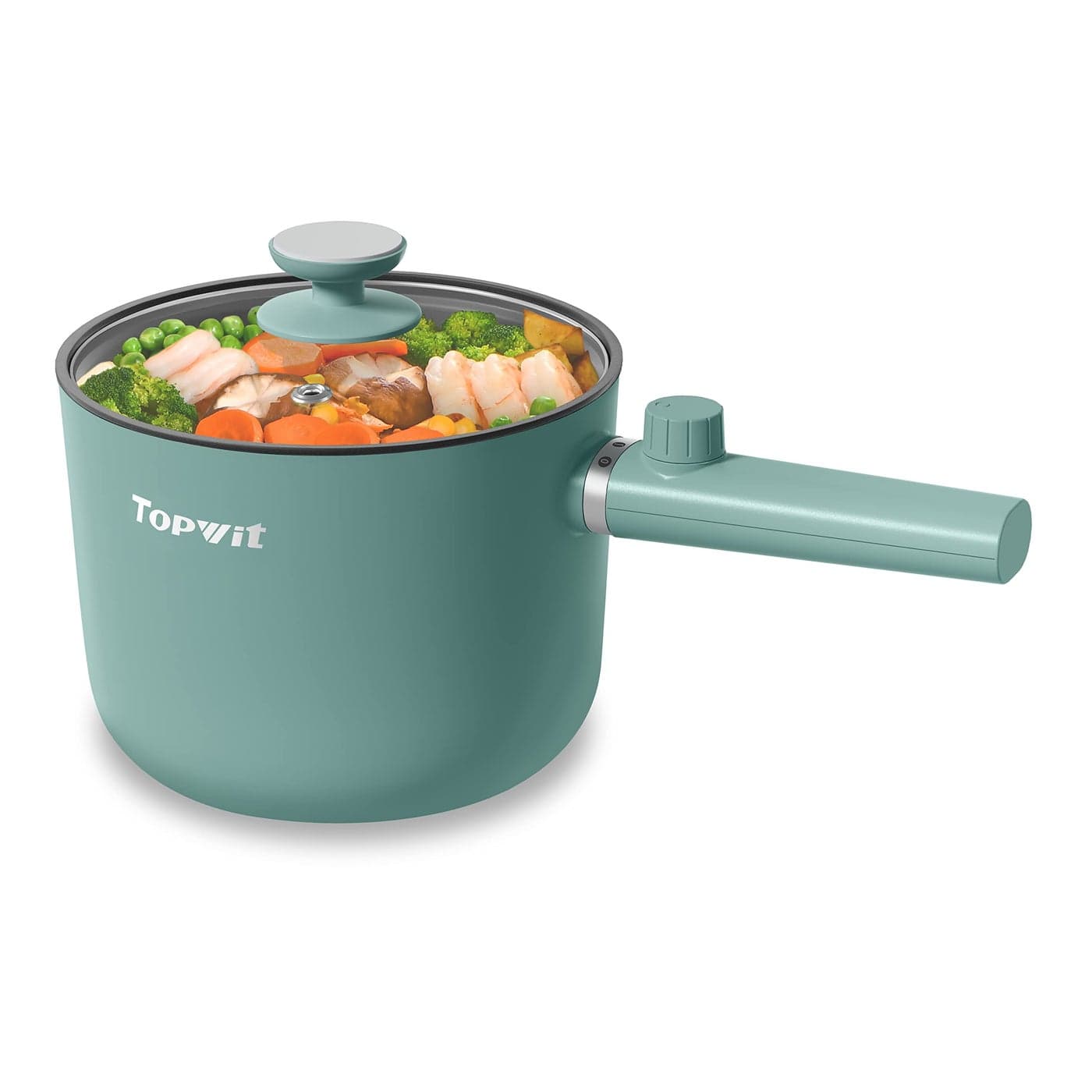 Topwit Hot Pot Electric 15L Ramen Cooker Portable NonStick Frying Pan Hot Pot for Pasta Steak BPA Free Electric Cooker with Dual Power Control OverHeating Boil Dry Protection Green