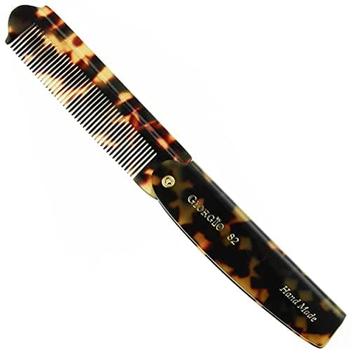 Giorgio G82 Handmade Folding Pocket Comb for Men, Fine Tooth Hair Comb Straightener for Everyday Grooming Styling Hair, Beard or Mustache, Use Dry or with Balms, Saw Cut Hand Polished