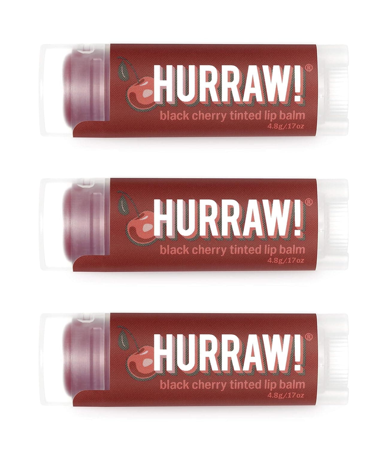 Hurraw Black Cherry Tinted Lip Balm 3 Pack Sheer Red Tint Organic Certified Vegan Cruelty and Gluten Free NonGMO 100 Natural Ingredients Bee Shea Soy and Palm Free Made in USA