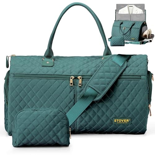 STOVER Womens Convertible Garment Duffel Bag for Travel 2in1 CarryOn WeekenderOvernight Tote WrinkleFree Dresses Suits Clothes Shoe Compartment Bonus Toiletry Bag Emerald Green