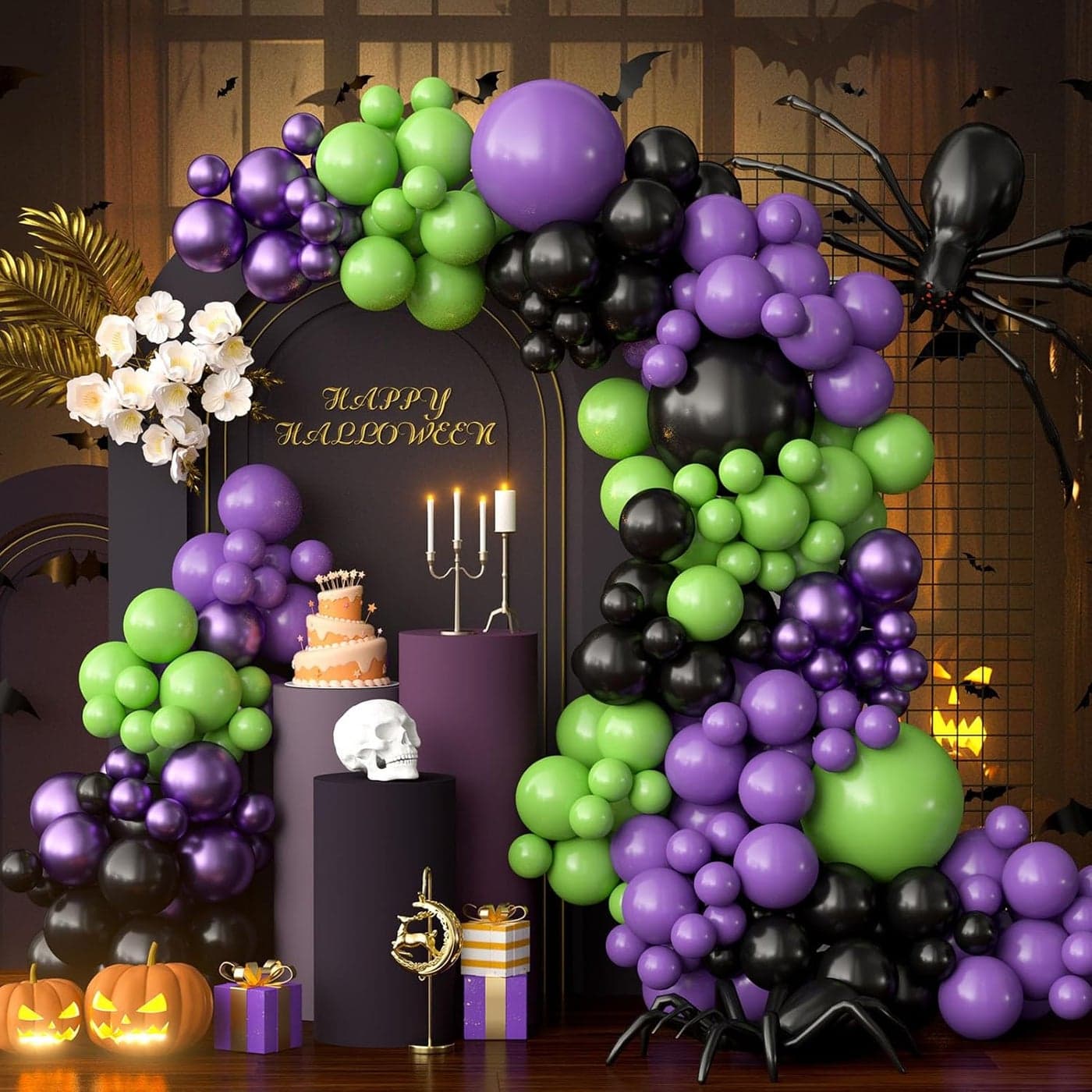 OuMuaMua Halloween Balloon Garland Arch Kit 116PCS Green Purple Black Balloons Metallic Purple Balloons for Halloween Party Decorations Kids Birthday Baby Shower Party Favors 5101218 Inch