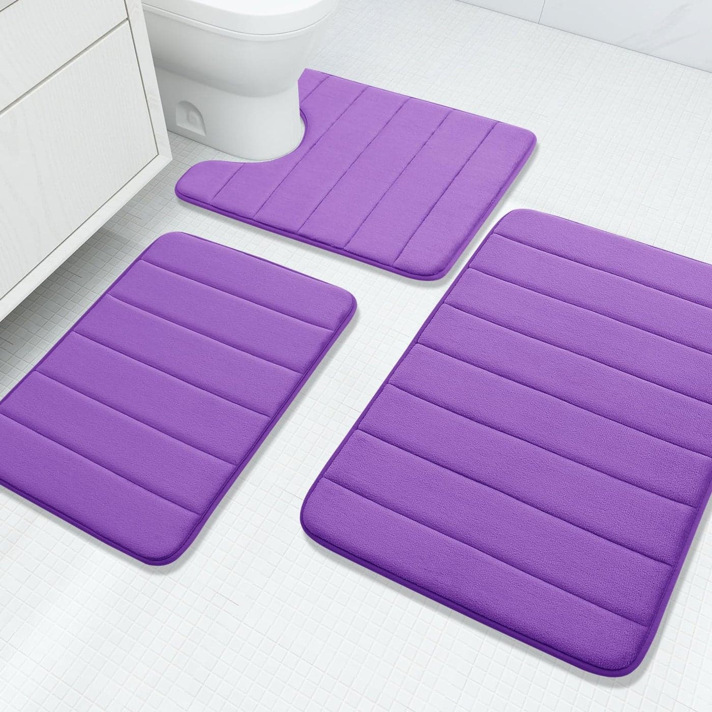 Buganda Memory Foam 3 Pieces Bathroom Rugs Set Thick Soft Absorbent NonSlip Bath Mats Washable SmallLargeContour Bath Rugs 24 x 16 30 x 20 24 x 20 Purple