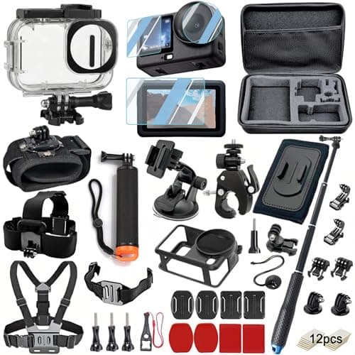 BMUUPY Accessories Kit for DJI OSMO Action 6, 70m Waterproof Housing Case, Tempered Glass Screen Protector, Floaty Bobber Grip, Large Carrying Case, Mounts Chest/Head/Handlebar