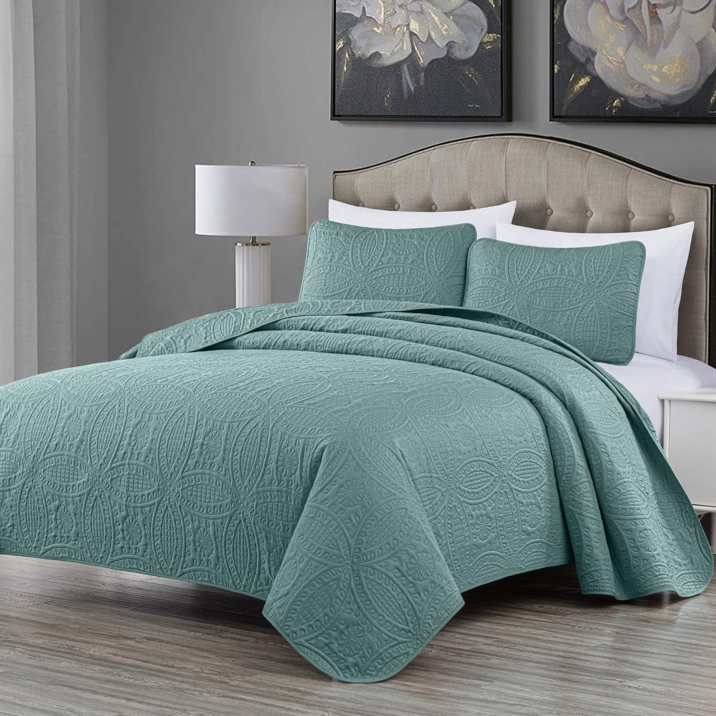 Chezmoi Collection Austin 3Piece Oversized Bedspread Coverlet Set Queen Spa Blue