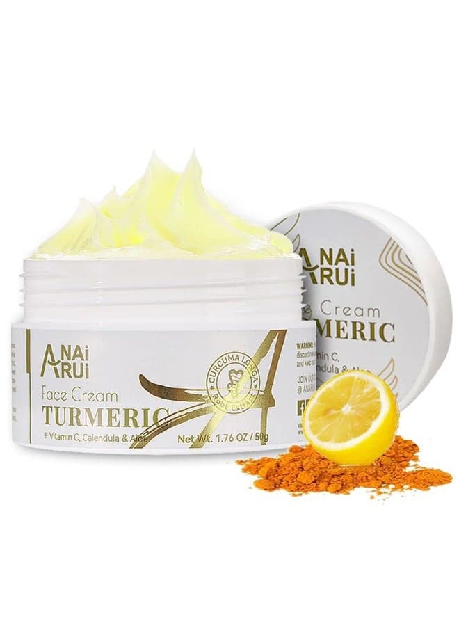 Turmeric Face Cream, Vitamin C Cream for Face & Body, Turmeric Facial Moisturizer for Dark Spots, Wrinkles, Moisturizing, Skin Repairing Turmeric Cream for Dry Skin 1.76 OZ
