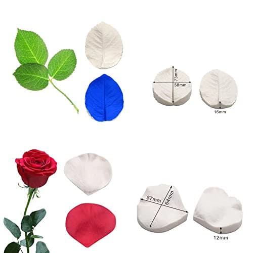 Rose Flower &Leaf Silicone Veiner Mold Fondant Flower Petals Embossed Molds for Wedding Cake Decorating Tool DIY Rose Gumpaste Clay Mould (Rose Petal& Large Leaf)