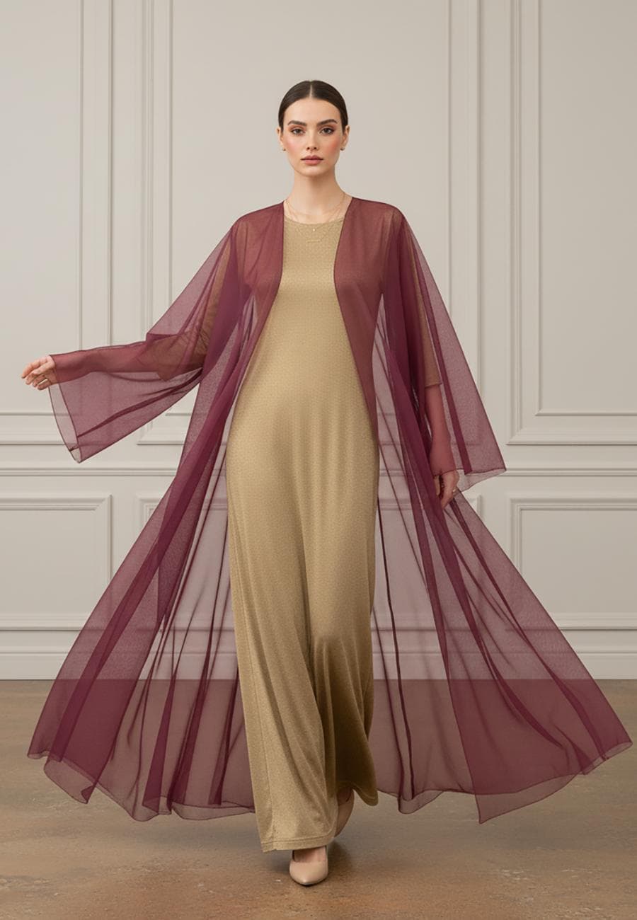 The Royal Garnet Tulle Abaya-905