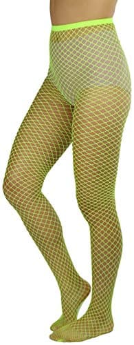ToBeInStyle Women's Diamond Net Spandex Nylon Blend Pantyhose - Queen Size - Neon Yellow - One Size Plus