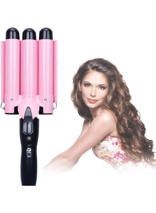 3-Barrel Curling Iron Wand Hair Crimper Pink/Black