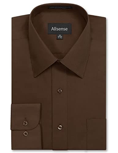 Allsense Men's Regular-Fit Long-Sleeve Dress Shirt, Brown, X-Large