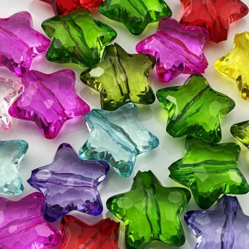 20pcs Acrylic Crystal Star Beads 28mm Star Shape Faceted Beads for Jewelry Making Bracelet Necklace Key Chains DIY CraftsMix Colors