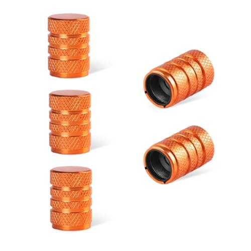 povtii 5 PCS Car Tire Valve Stem Caps Aluminum Auto Wheel Stem Cover with O Seal Corrosion Resistant Vehicle Tire Air Caps for Truck Motorcycle Bike Universal Car Accessories Orange
