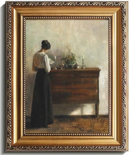 uniro Vintage Gold Framed Wall Art Vintage Woman Portrait Canvas Art Prints Painting Antique 19th Century Woman Reading Poster Moody Dark Academia Aesthetic Artwork for Bedroom Gallary Living Room OfficeBathroom Desktop Decor 9x12Inch