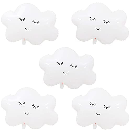 HORUIUS White Cloud Balloons Cloud Shaped Foil Mylar Balloons for Baby Shower Themed Party Birthday Decoration Supplies 30 inch 5PCS