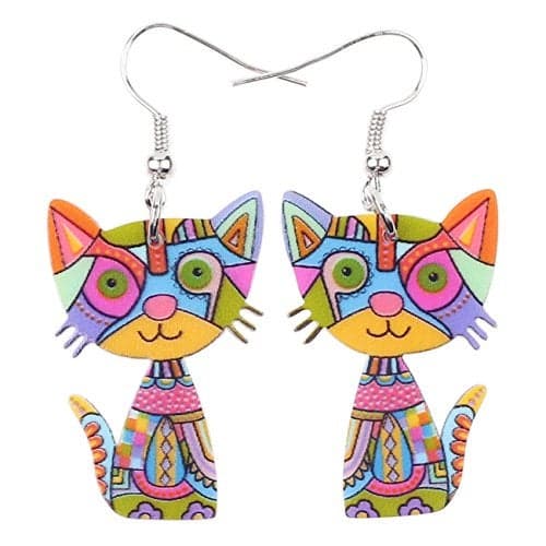 Acrylic Drop Cat Earrings Pets Funny Design 7 Color Lovely Gift For Women By The Bonsny (Multicolor)