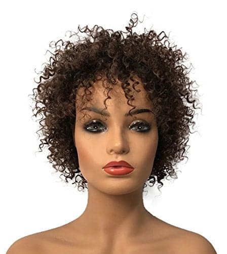Wiginway Short Kinky Curly Dark Auburn Wigs with Black Root Afro African American Full Wigs Hair Replacement 8 Inch