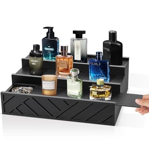 Wooden Cologne Organizer for Men,3 Tier Cologne Stand and Perfume Organizer for Women, Perfume Display Holder Cologne Display Shelf with Hidden Compartment for Watch, Jewelry,Great Gift for Father