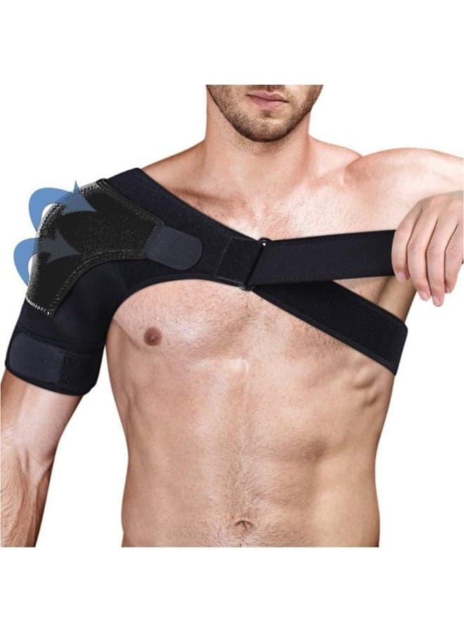 Shoulder Support Brace with Pressure Pad, Adjustable Shoulder Brace for Men and Women, Adjustable Fit Sleeve Wrap, Relief Pain, Rotator Cuff, Tendonitis, Displacement, For Rights or Left Shoulder