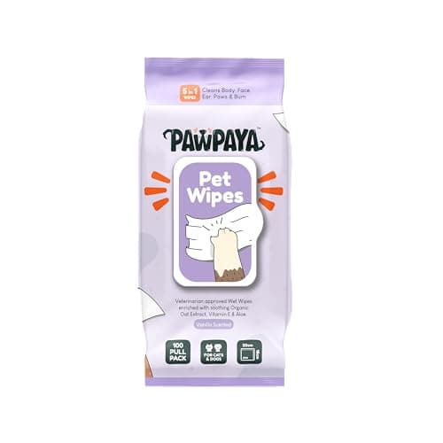 Pawpaya Vanilla Pet Wipes for Dogs & Cats | 5-in-1 Aloe Vera, Oat Extract & Vitamin E Grooming Wipes | Soft Cleaning Wipes for Paws, Face, Ears & Coat | Hypoallergenic Daily Hygiene Wipes 100 Pulls