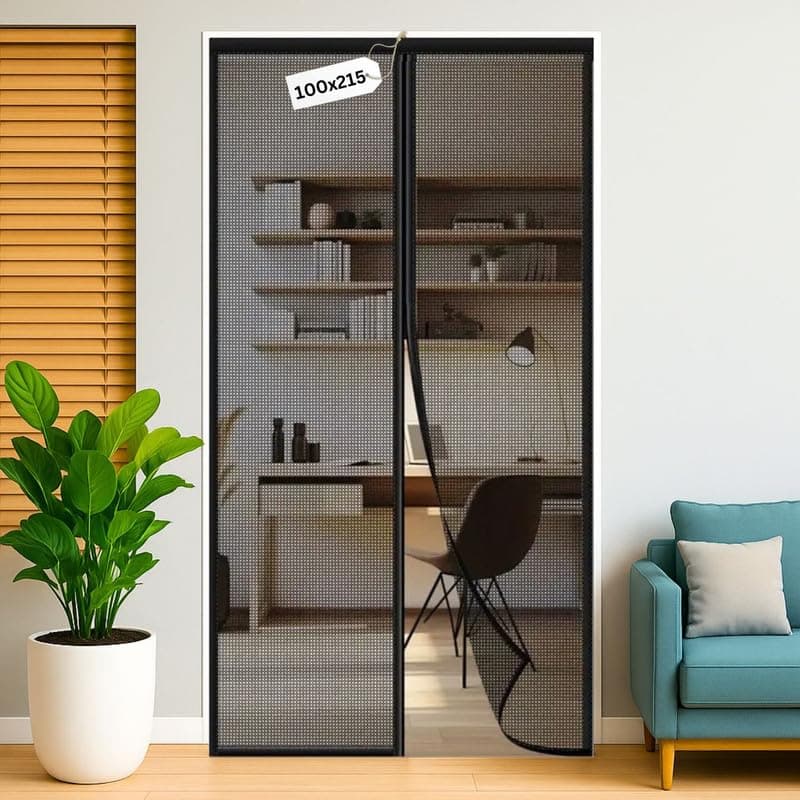 Royalkart Polyester Mosquito Screen Curtain Mesh with Pre-Attached 34 Magnets |Auto-Closing Insect Screen to Keep Mosquitoes Out| (100X215cm, Black)