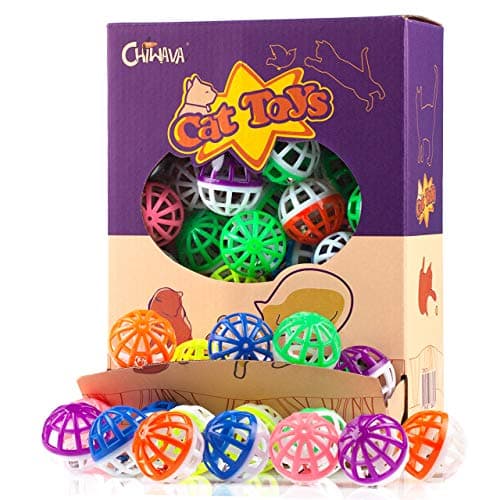 CHIWAVA 45PCS 16 Cat Toy Ball with Bell Plastic Lattice Jingle Balls Kitten Chase Pounce Rattle Toy Assorted Color