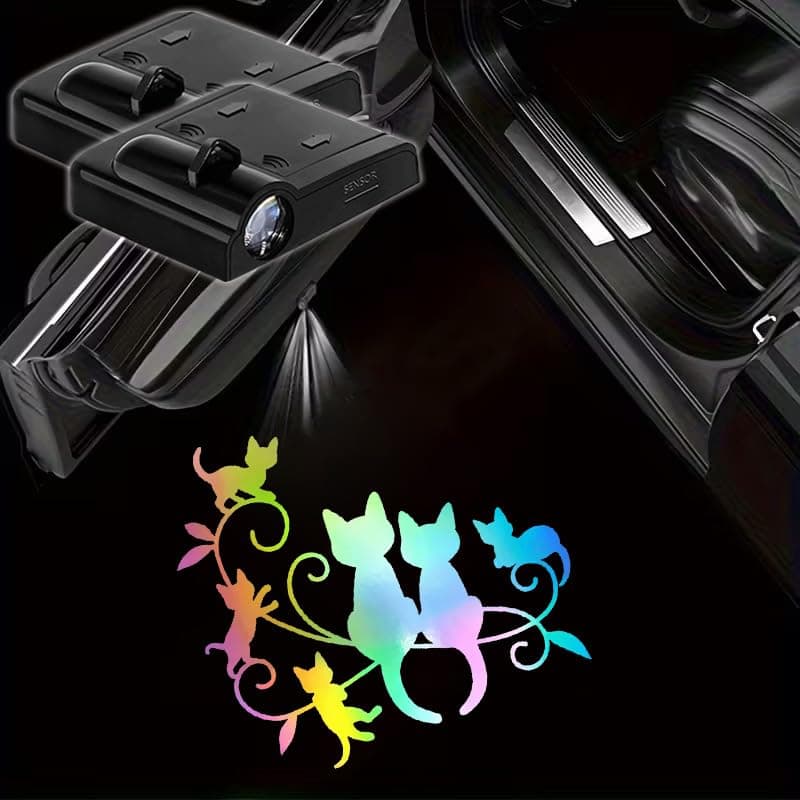2PCS Car Door Light ProjectorCat Car Logo Projector LED Courtesy Ghost Shadow Welcome Lamp Puddle Lights Fit for All CarsCat Cars Accessories DecorCats Gifts for Women Men