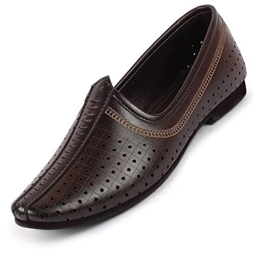 FAUSTO FST FOSME-2042 BROWN-40 Men's Brown Laser Cut Stitched Ethnic Party Slip On Juttis and Mojaris (6 UK)