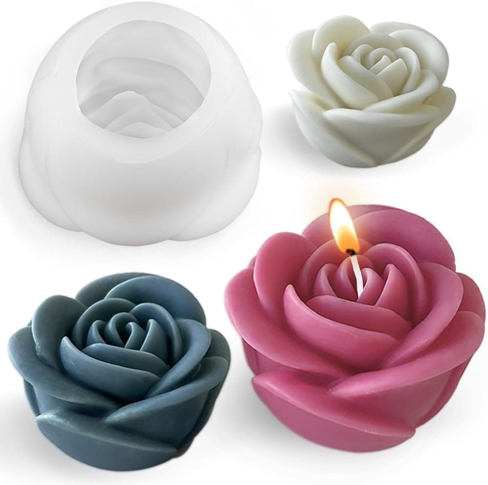 BRIGHTAIL INFRA Silicone Rose Flower Shape Candle Making Molds Silicone 3D Fondant Flowers Resin Art & Craft Wax Mold Sugarcraft Cake Candy Decoration Mould DIY Soap Moulds(BI-251)- Medium