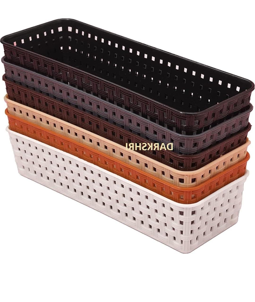 MEGHARSH Multipurpose Desk Organizer Tray Office Drawer Dividers Storage Bins for Kitchen, Bathroom, Office, Makeup, Bedroom Dresser, Craft Basket Rack Multicolour (23×8×5 cm) Pack Of 6