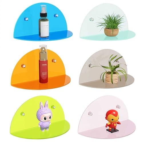 ZWCIBN 6 Pack Small Wall Shelf, Colorful Acrylic Shelves for Wall Mounting, No Drilling Floating Shelf for Home Décor and Office, Display Ledges Popmart Funko Figures