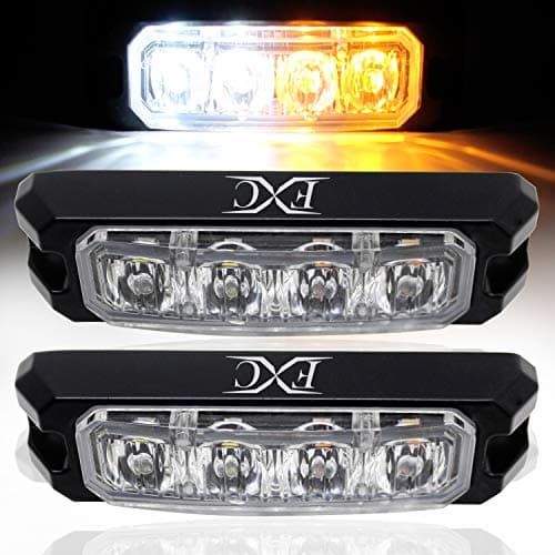 FXC 4-LED Strobe Light White/Amber Waterproof Emergency Beacon Flash Lights,Purishion Caution Bar 16 Patterns Flashing Car SUV Pickup Truck Van Vehicle POV (2 Pack)(4LED White/Amber)
