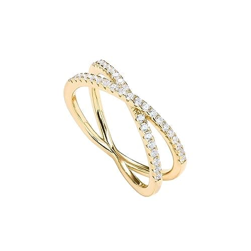 PAVOI 14K Gold Plated X Ring Simulated Diamond CZ Criss Cross Ring for Women (Plated, 4)