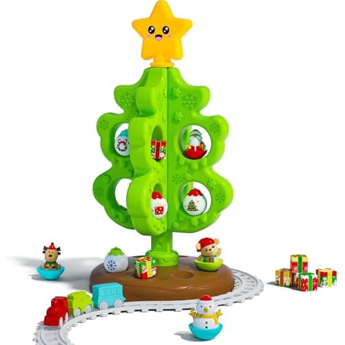 Surelect My First Christmas Tree for Toddlers Montessori Christmas Decoration Toy with Ornaments Mini Train Set Roly Poly Toys Finger Puppets Birthday Xmas Gifts for Little Kids Boys and Girls