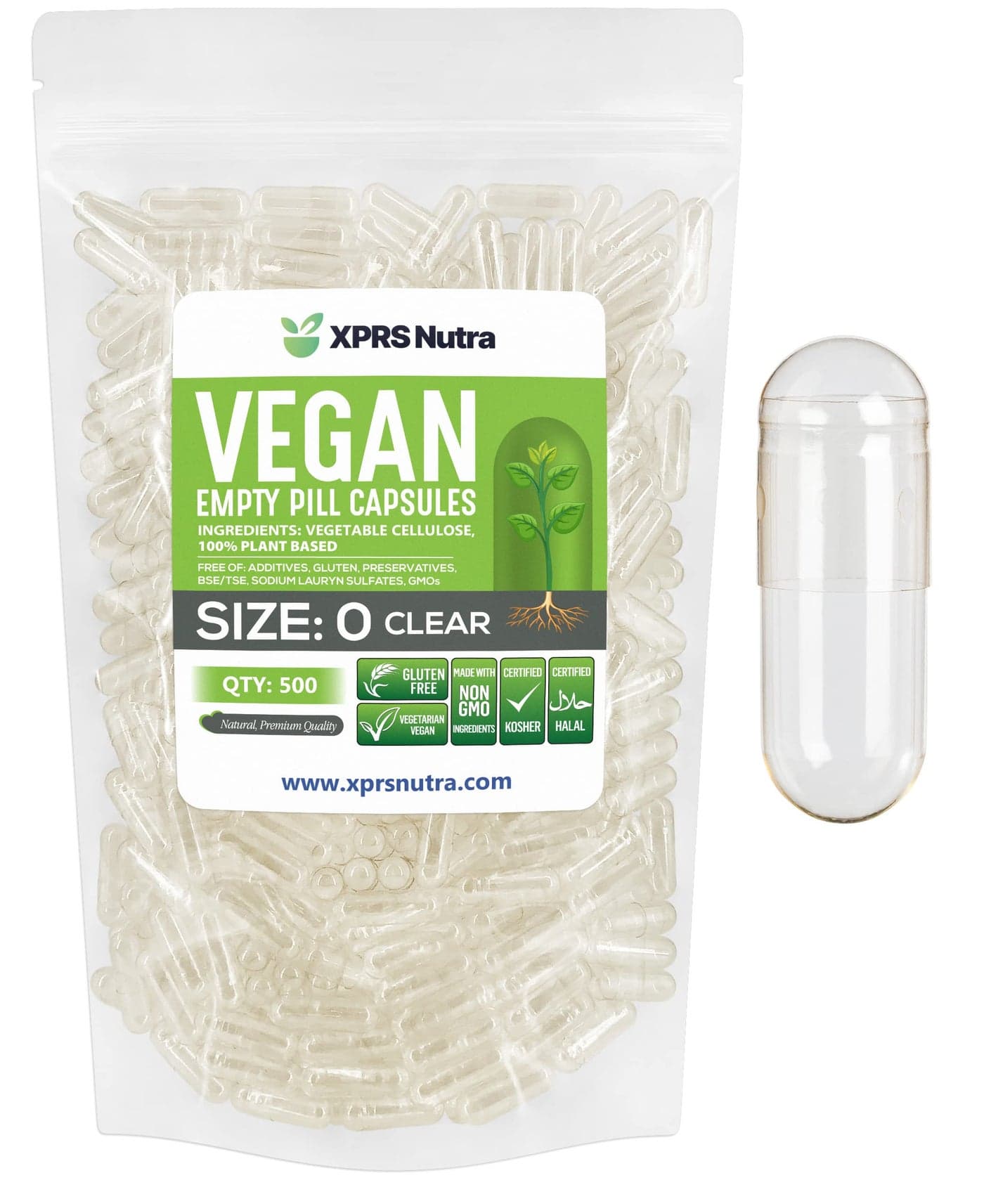 Size 0 Empty Capsules 500 Count Clear Empty Vegan Capsules Vegetarian Pills DIY Vegetable Capsule Filling Veggie Pill Caps for DoItYourself Supplements