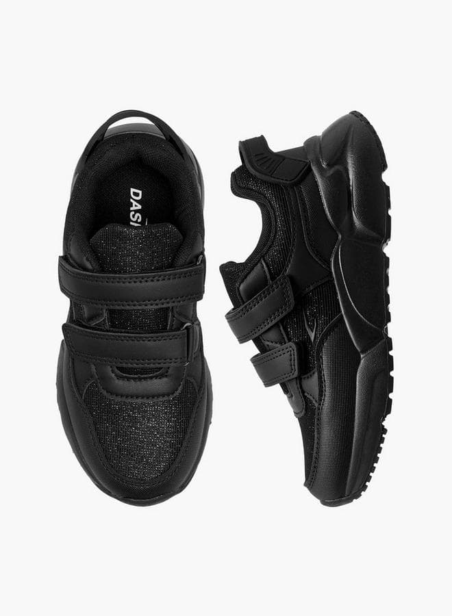 Panelled School Shoes With Hook And Loop Closure