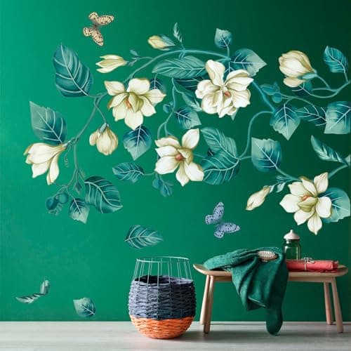 Amaonm Removable DIY 3D Blue Flower Vine White Floral Leaf Art Decor Kids Room Wall Sticker Girls Teens Bedroom Living Room Wall Decals Nursery Rooms Walls Mural Peel Stick Decor 4 Sheets of 12"x18"