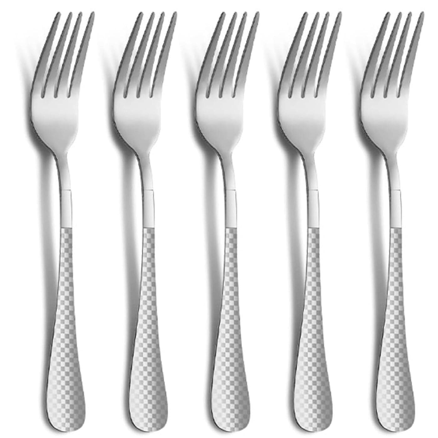 KitchEase 81 Sterling Silver Dinner Forks Set of 5 with Checks Printed Handle Durable Stainless Steel Silverware Mirror Polished Forks Perfect for Home Restaurant and Gifting